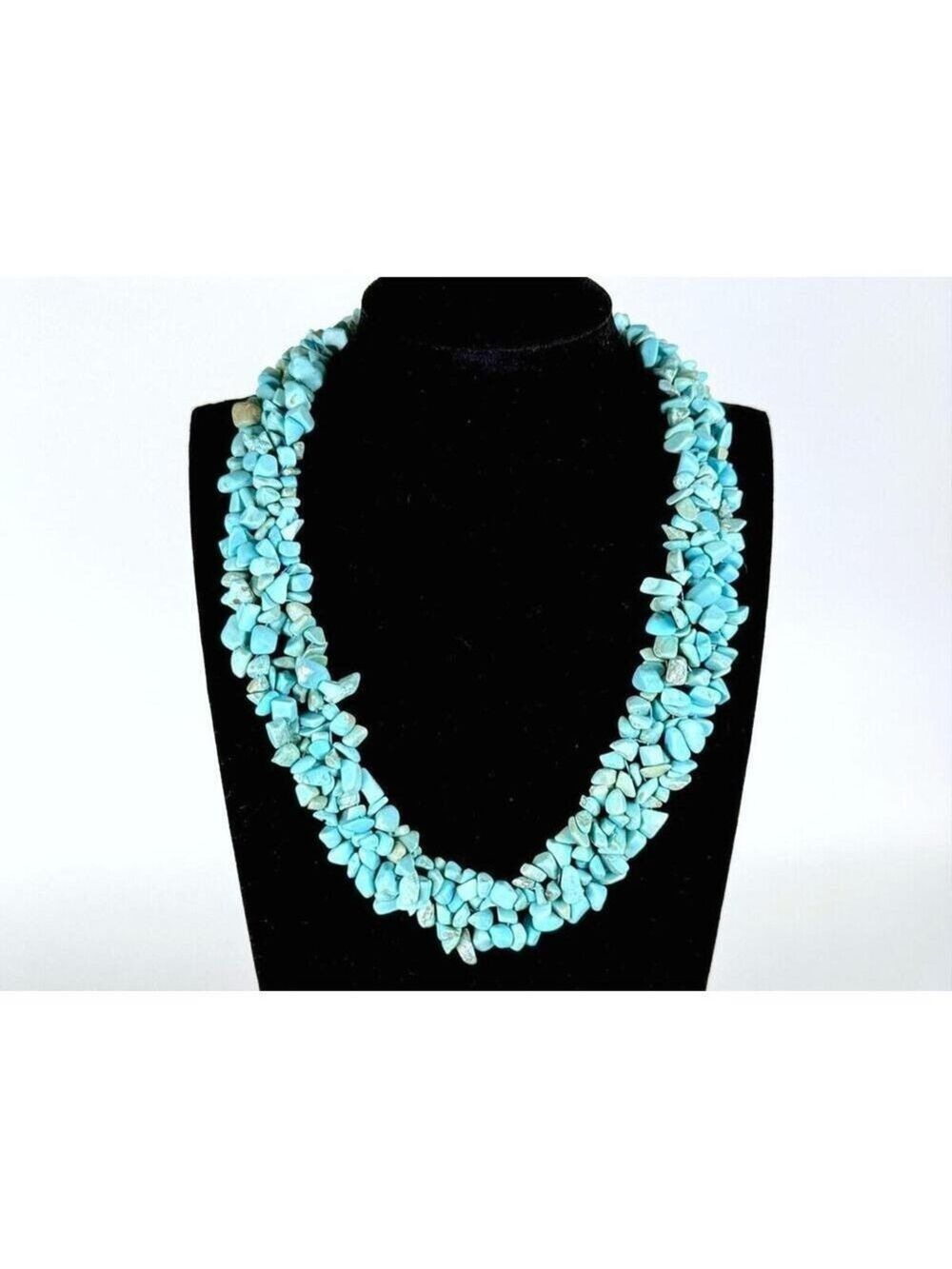 Statement Handcrafted Multi-Strand Twisted Blue Howlite Chip Necklace Boho